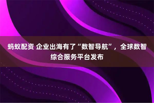 蚂蚁配资 企业出海有了“数智导航”，全球数智综合服务平台发布